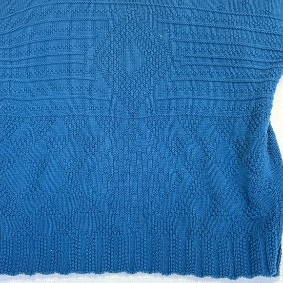 Vtg Bedford Fair‎ Blue Knit Cotton Diamond Pattern Mock Neck Sweater Medium - Picture 3 of 9